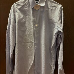 Hugo Boss Blue & White Dress Shirt Regular Fit Easy Iron 15.5”